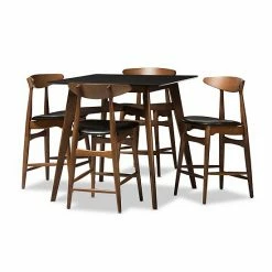 Baxton Studio Mid-Century Two-toned Stool & Table Pub 5-piece Set
