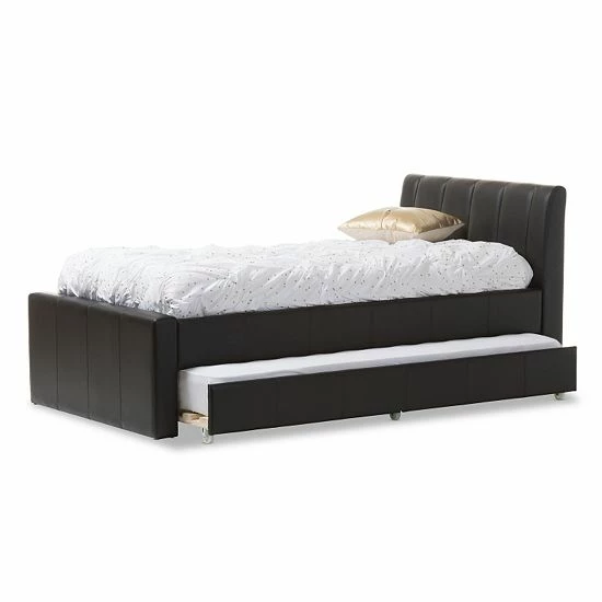 Baxton Studio Cosmo Faux-Leather Twin Bed & Trundle Black 5 Baxton Studio Cosmo Faux-Leather Twin Bed & Trundle Black - Image 5