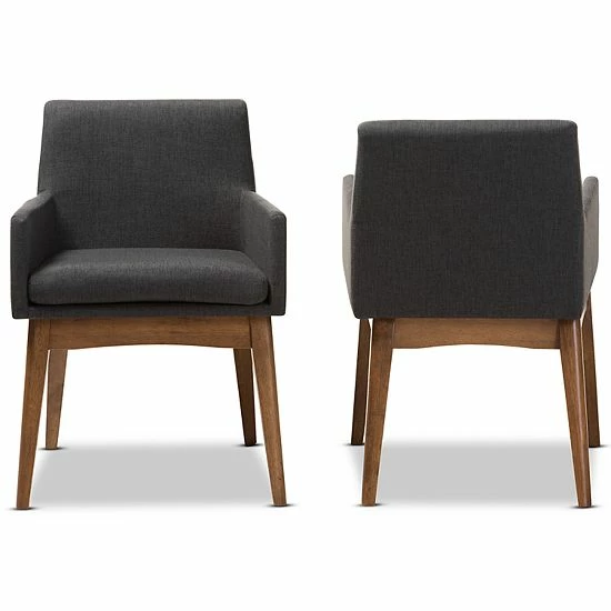 Baxton Studio Mid-Century Arm Dining Chair 2-piece Set Dark Gray 2 Baxton Studio Mid-Century Arm Dining Chair 2-piece Set Dark Gray - Image 2