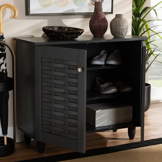 Baxton Studio Winda Charcoal Shoe Cabinet 2 Baxton Studio Winda Charcoal Shoe Cabinet - Image 2