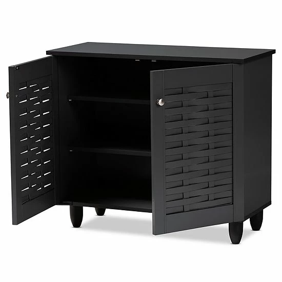Baxton Studio Winda Charcoal Shoe Cabinet 3 Baxton Studio Winda Charcoal Shoe Cabinet - Image 3