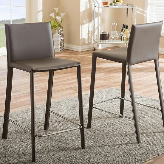 Baxton Studio Crawford Faux-Leather Counter Stool 2-piece Set Dark Beige 1 Baxton Studio Crawford Faux-Leather Counter Stool 2-piece Set Dark Beige