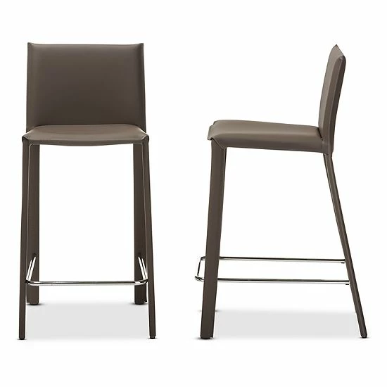 Baxton Studio Crawford Faux-Leather Counter Stool 2-piece Set Dark Beige 2 Baxton Studio Crawford Faux-Leather Counter Stool 2-piece Set Dark Beige - Image 2