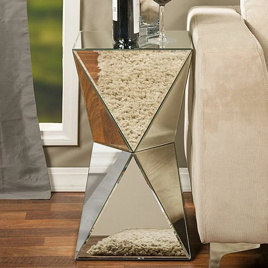 Baxton Studio Rebecca Mirrored Geometric End Table 1 Baxton Studio Rebecca Mirrored Geometric End Table