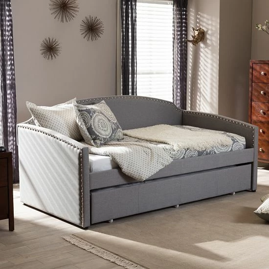 Baxton Studio Lanny Sofa Twin Daybed & Trundle Gray 2 Baxton Studio Lanny Sofa Twin Daybed & Trundle Gray - Image 2