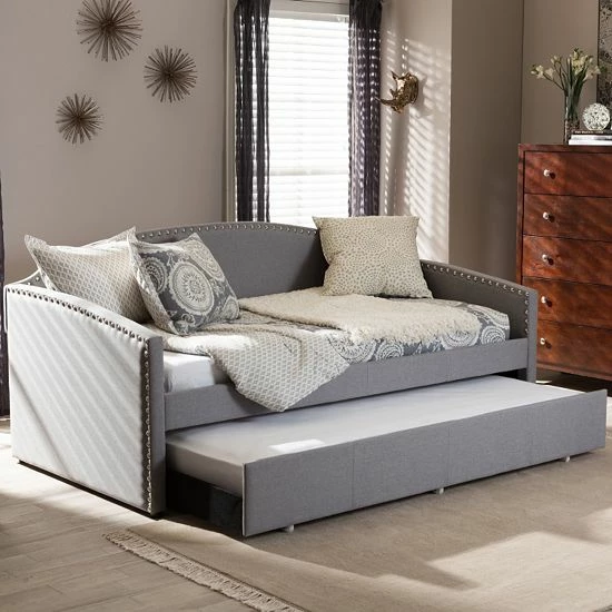 Baxton Studio Lanny Sofa Twin Daybed & Trundle Gray 7 Baxton Studio Lanny Sofa Twin Daybed & Trundle Gray - Image 7