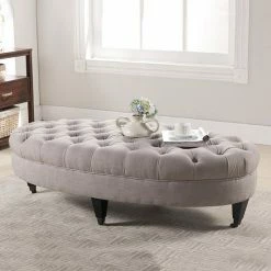 Baxton Studio Brighton Linen Tufted Modern Ottoman Beige