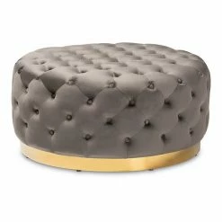 Baxton Studio Sasha Ottoman Gray Gold