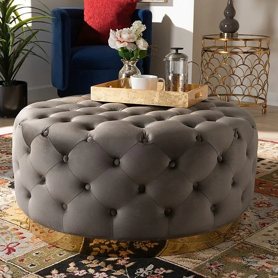 Baxton Studio Sasha Ottoman Gray Gold 2 Baxton Studio Sasha Ottoman Gray Gold - Image 2