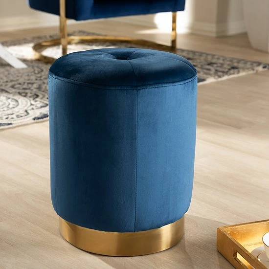 Baxton Studio Alonza Ottoman Blue 2 Baxton Studio Alonza Ottoman Blue - Image 2