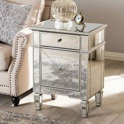Baxton Studio Claudia Mirrored Nightstand