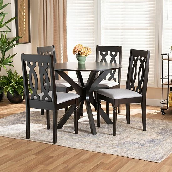 Baxton Studio Callie Dining Table & Chair 5-piece Set Gray Walnut 2 Baxton Studio Callie Dining Table & Chair 5-piece Set Gray Walnut - Image 2