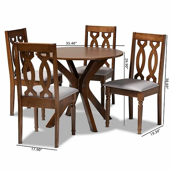 Baxton Studio Callie Dining Table & Chair 5-piece Set Gray Walnut 8 Baxton Studio Callie Dining Table & Chair 5-piece Set Gray Walnut - Image 8