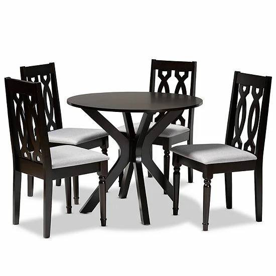 Baxton Studio Callie Dining Table & Chair 5-piece Set Gray Walnut 9 Baxton Studio Callie Dining Table & Chair 5-piece Set Gray Walnut - Image 9