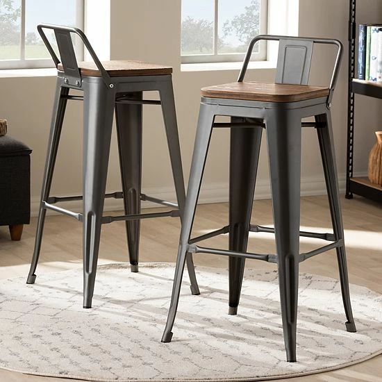 Baxton Studio Henri Low Backrest Bar Stool 2-piece Set 2 Baxton Studio Henri Low Backrest Bar Stool 2-piece Set - Image 2