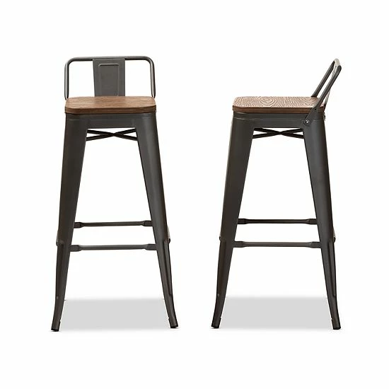 Baxton Studio Henri Low Backrest Bar Stool 2-piece Set 4 Baxton Studio Henri Low Backrest Bar Stool 2-piece Set - Image 4