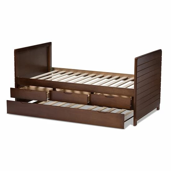 Baxton Studio Linna Walnut Twin Bed With Trundle Brown 1 Baxton Studio Linna Walnut Twin Bed With Trundle Brown