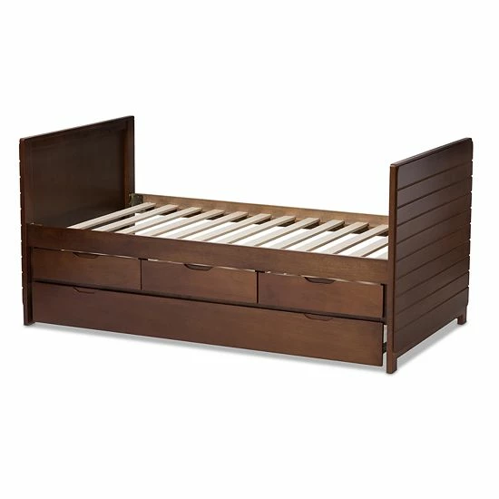 Baxton Studio Linna Walnut Twin Bed With Trundle Brown 4 Baxton Studio Linna Walnut Twin Bed With Trundle Brown - Image 4
