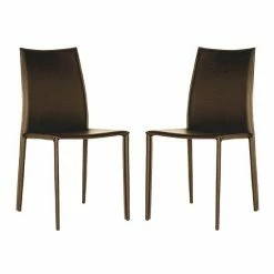 Baxton Studio 2-Piece Rockford Leather Dining Chair Set Brown