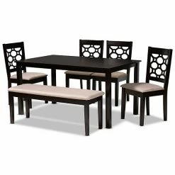 Baxton Studio Gabriel Dining Table & Chair 6-piece Set Sand Dark Brown