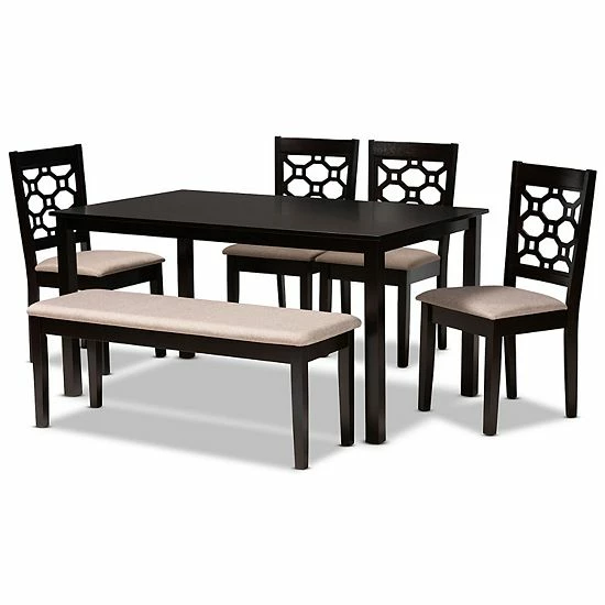 Baxton Studio Gabriel Dining Table & Chair 6-piece Set Sand Dark Brown 1 Baxton Studio Gabriel Dining Table & Chair 6-piece Set Sand Dark Brown