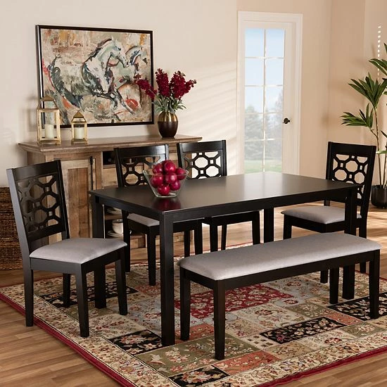 Baxton Studio Gabriel Dining Table & Chair 6-piece Set Sand Dark Brown 6 Baxton Studio Gabriel Dining Table & Chair 6-piece Set Sand Dark Brown - Image 6