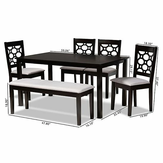 Baxton Studio Gabriel Dining Table & Chair 6-piece Set Sand Dark Brown 8 Baxton Studio Gabriel Dining Table & Chair 6-piece Set Sand Dark Brown - Image 8