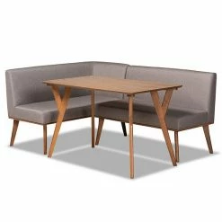 Baxton Studio Odessa Dining Table & Nook Bench 3-piece Set