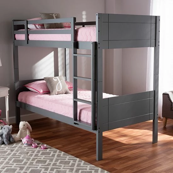 Baxton Studio Elsie Twin Bunk Bed Gray 2 Baxton Studio Elsie Twin Bunk Bed Gray - Image 2