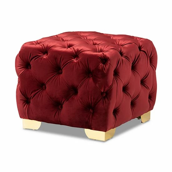 Baxton Studio Avara Dark Red Ottoman 1 Baxton Studio Avara Dark Red Ottoman