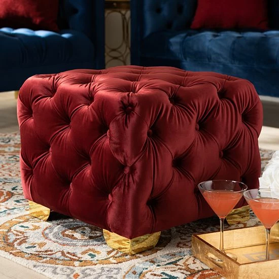 Baxton Studio Avara Dark Red Ottoman 2 Baxton Studio Avara Dark Red Ottoman - Image 2