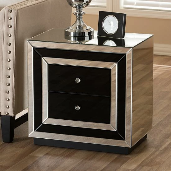 Baxton Studio Cecilia Mirrored Nightstand 1 Baxton Studio Cecilia Mirrored Nightstand