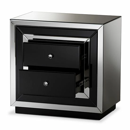 Baxton Studio Cecilia Mirrored Nightstand 4 Baxton Studio Cecilia Mirrored Nightstand - Image 4