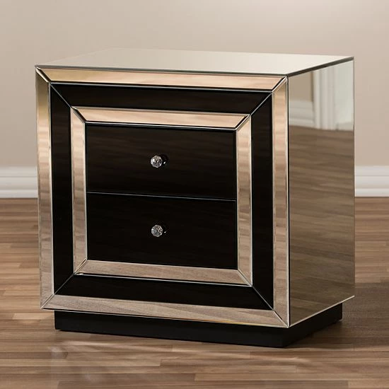 Baxton Studio Cecilia Mirrored Nightstand 6 Baxton Studio Cecilia Mirrored Nightstand - Image 6