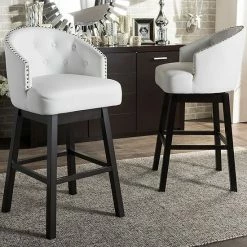 Baxton Studio Avril Faux-Leather Swivel Counter Stool 2-piece Set White