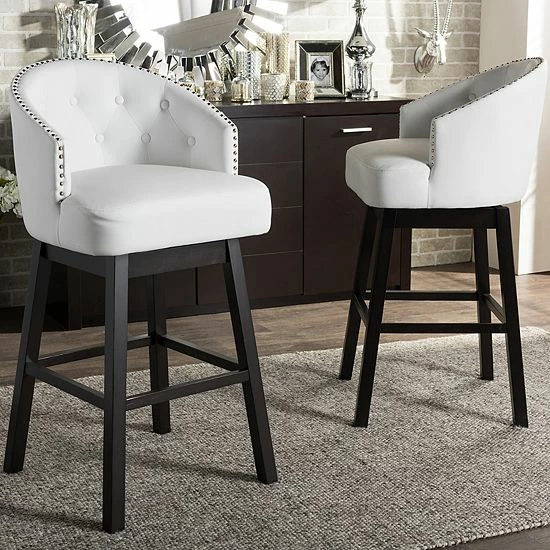 Baxton Studio Avril Faux-Leather Swivel Counter Stool 2-piece Set White 1 Baxton Studio Avril Faux-Leather Swivel Counter Stool 2-piece Set White