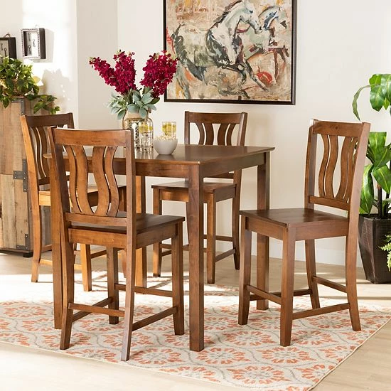 Baxton Studio Fenton Pub Set Walnut Brown 2 Baxton Studio Fenton Pub Set Walnut Brown - Image 2