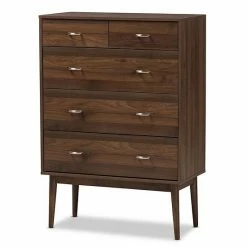 Baxton Studio Mid-Century Walnut 5-Drawer Chest