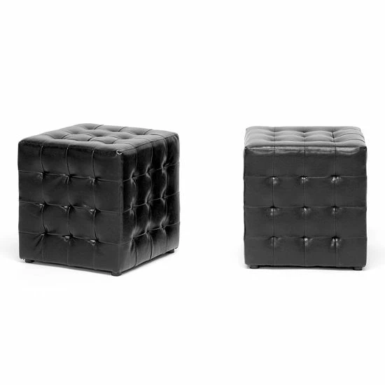 Baxton Studio 2-Piece Siskal Modern Cube Ottoman Set Black 2 Baxton Studio 2-Piece Siskal Modern Cube Ottoman Set Black - Image 2
