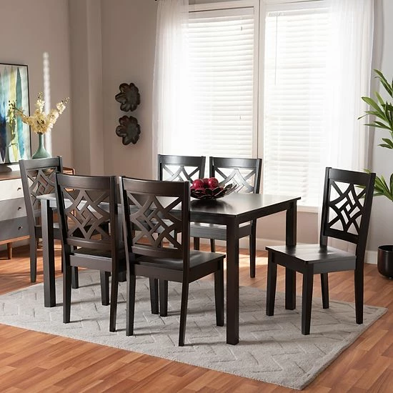 Baxton Studio Nicolette Dining 7-piece Set Dark Brown Walnut 7 Baxton Studio Nicolette Dining 7-piece Set Dark Brown Walnut - Image 7