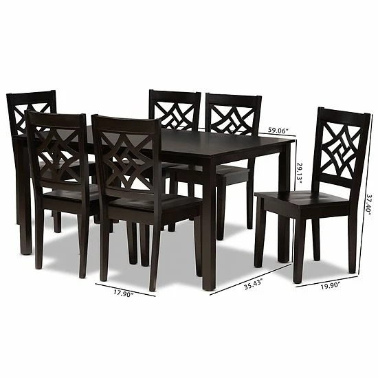Baxton Studio Nicolette Dining 7-piece Set Dark Brown Walnut 8 Baxton Studio Nicolette Dining 7-piece Set Dark Brown Walnut - Image 8