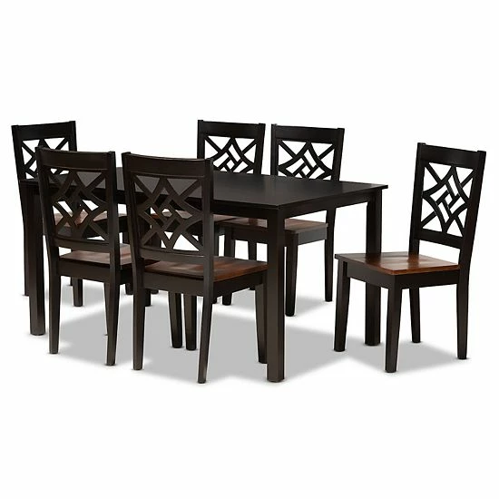 Baxton Studio Nicolette Dining 7-piece Set Dark Brown Walnut 10 Baxton Studio Nicolette Dining 7-piece Set Dark Brown Walnut - Image 10