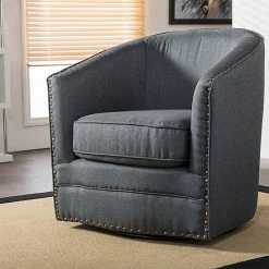 Baxton Studio Porter Swivel Tub Accent Chair Dark Gray