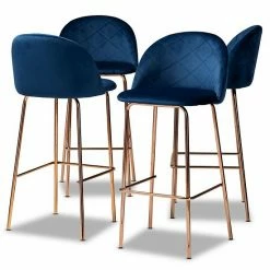 Baxton Studio Addie Bar Stool 4-piece Set Navy Blue Rose Gold