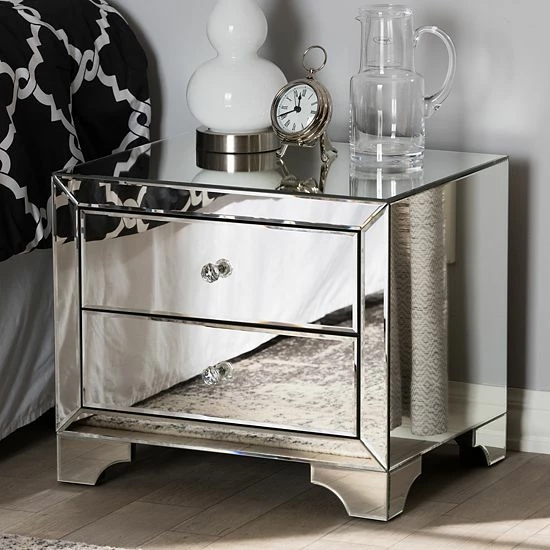 Baxton Studio Farrah Mirrored Nightstand 1 Baxton Studio Farrah Mirrored Nightstand