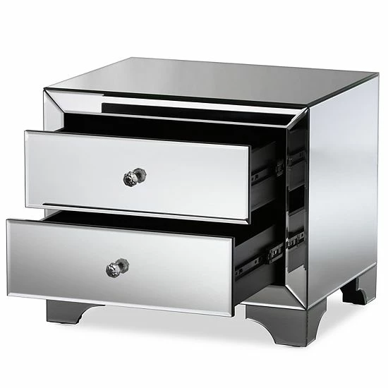 Baxton Studio Farrah Mirrored Nightstand 4 Baxton Studio Farrah Mirrored Nightstand - Image 4