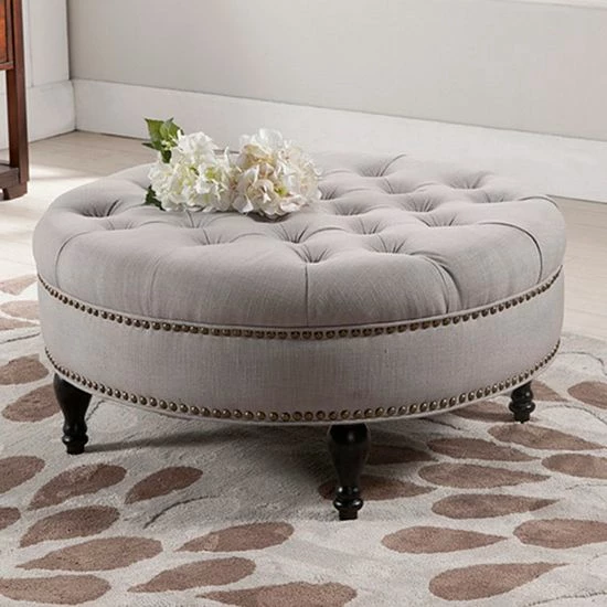 Baxton Studio Palfrey Solid Round Tufted Ottoman Beige 1 Baxton Studio Palfrey Solid Round Tufted Ottoman Beige