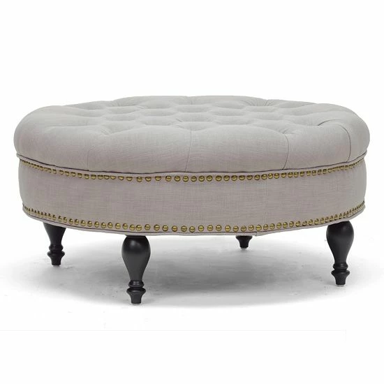 Baxton Studio Palfrey Solid Round Tufted Ottoman Beige 2 Baxton Studio Palfrey Solid Round Tufted Ottoman Beige - Image 2