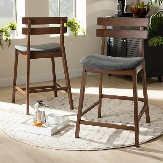 Baxton Studio Larine Counter Stool 2-piece Set Gray 2 Baxton Studio Larine Counter Stool 2-piece Set Gray - Image 2