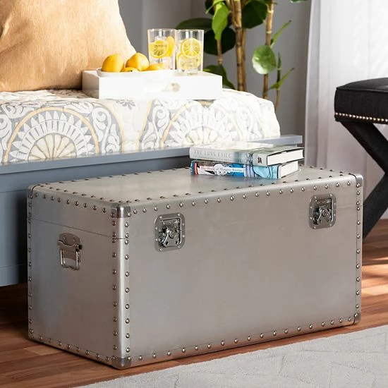 Baxton Studio Serge Silver Storage Trunk 2 Baxton Studio Serge Silver Storage Trunk - Image 2